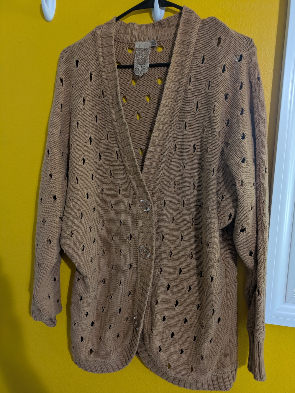 Forever 21 Open-Knit Tan Cardigan with Button Front